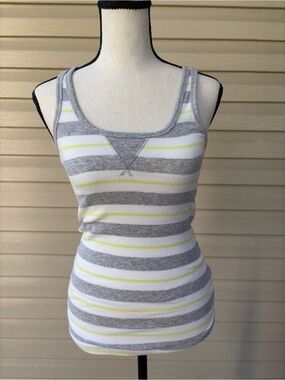 GAP Striped Scoop Tank Top in Gray, White & Yellow